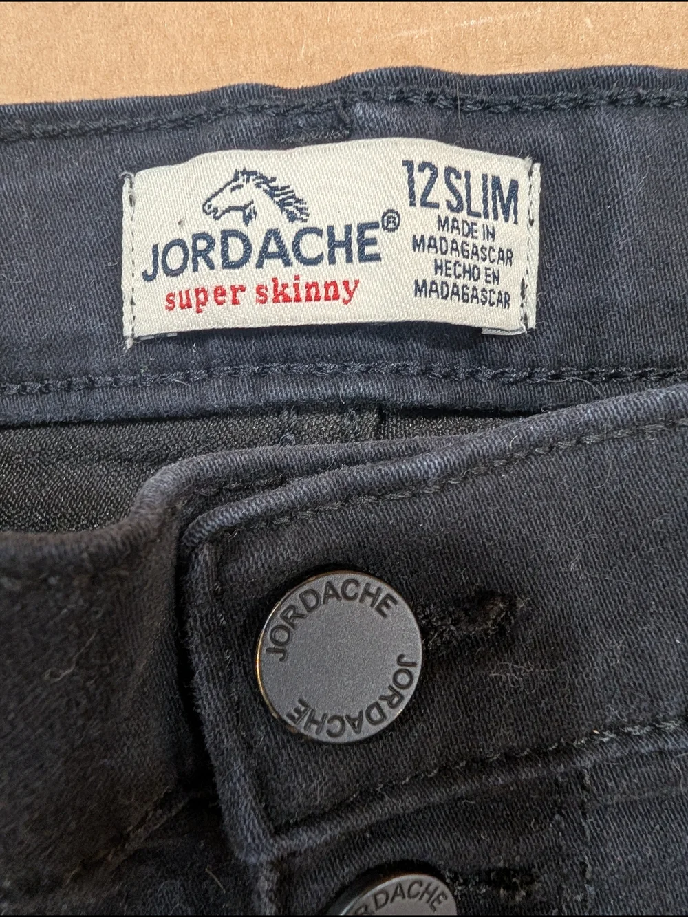 Jordache High-Rise Black Button-Fly Girls Size 12 SLIM Jeans